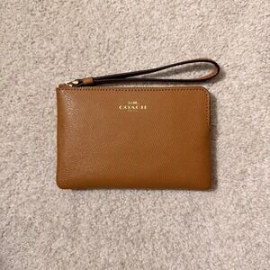 Coach Leather Wristlet Saddle Brown Zip Pouch Card Holder F58032